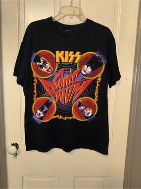 Vintage Kiss Black Sonic Boom Graphic Tee with Neon Print medium